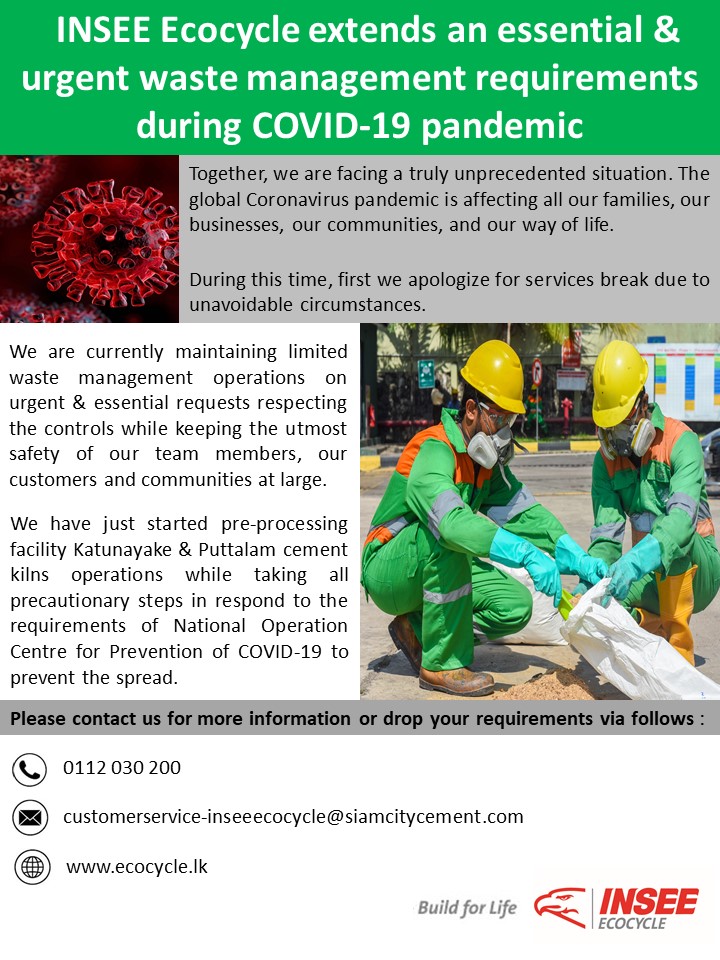 INSEE Ecocycle extends an essential & urgent waste management requirements during COVID-19 pandemic